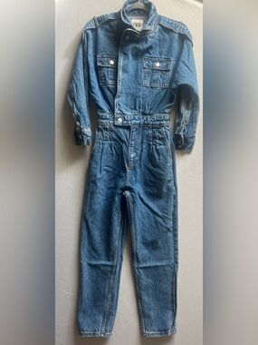 Zara Asymmetrical Moto Utility Denim Jumpsuit Boiler Suit Medium Wash Size S